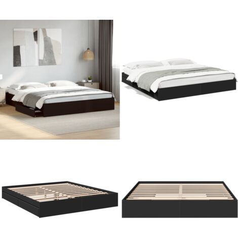 Estructura cama con cajones madera ingeniería negra 200x200 cm - Estructura de cama - Cajones de cama
