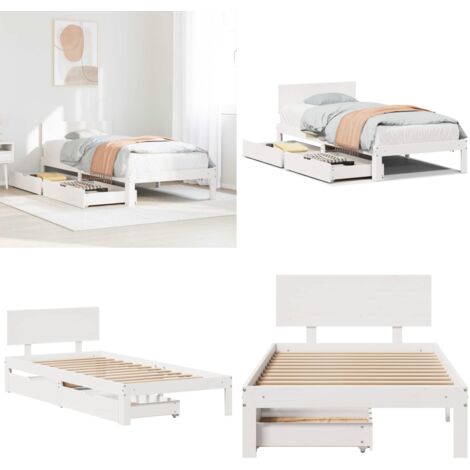 Estructura cama con cajones madera maciza pino blanco 100x200cm - Estructura de cama - Cama de madera