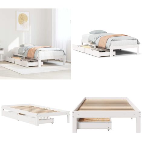 Estructura cama con cajones madera maciza pino blanco 100x200cm - Estructura de cama - Cama de madera