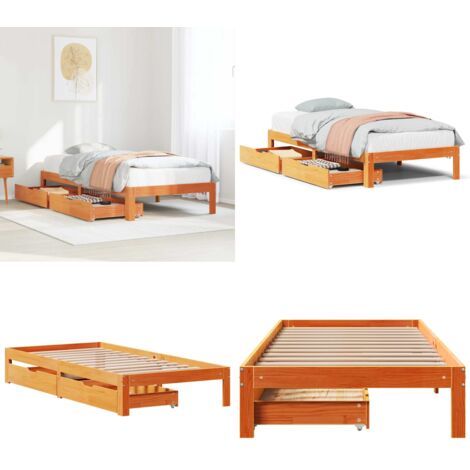 Estructura cama con cajones madera maciza pino marrón 100x200cm - Estructura de cama - Cama de madera