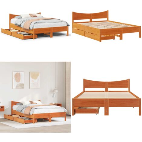 Estructura cama con cajones madera pino marrón cera 120x200 cm - Estructura de cama - Cama de madera