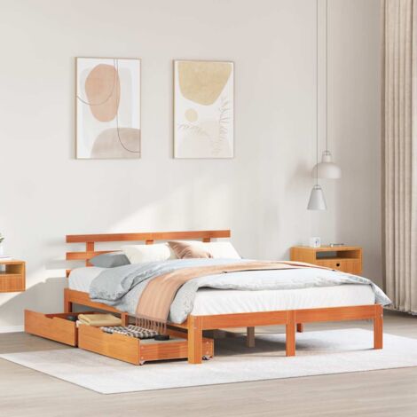 Estructura cama con cajones madera pino marrón cera 150x200 cm vidaXL