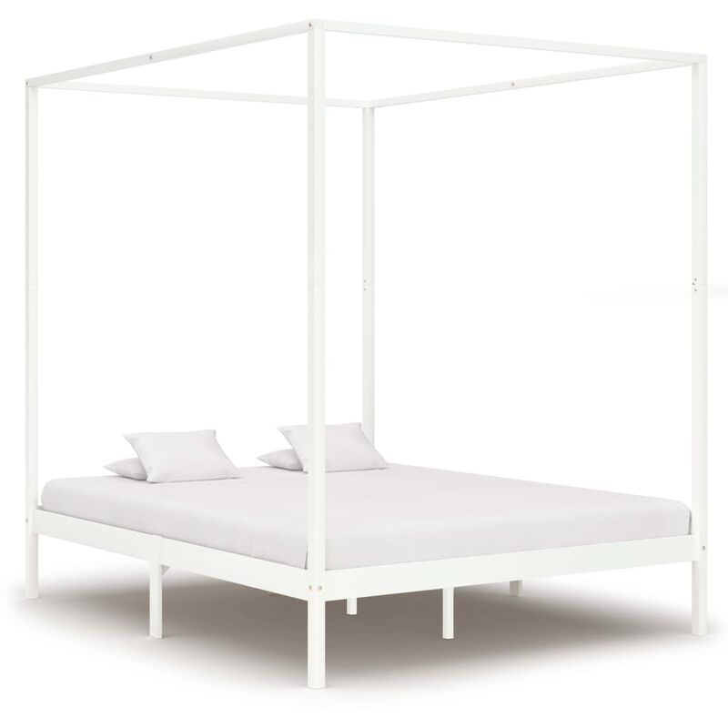 

Estructura cama con dosel madera maciza pino blanco 160x200 cm - Blanco