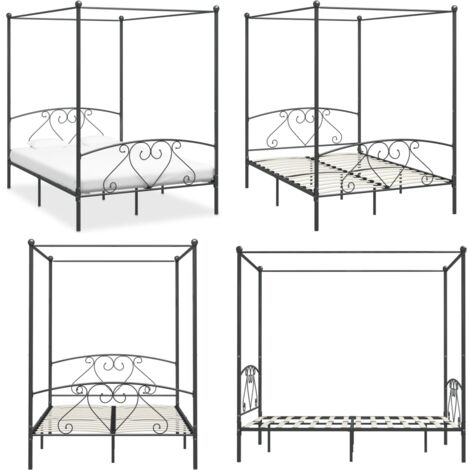 Estructura cama con dosel sin colchón metal gris 140x200 cm - Estructura de cama - Cama de metal