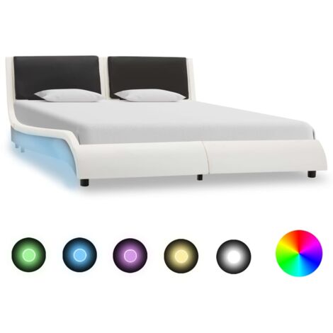 Estructura Cama con LED Cuero Sintético Somier Multitalle Multicolor