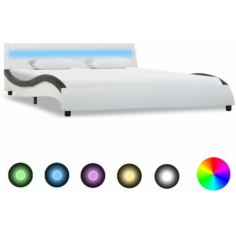 

Happyshopping - Estructura cama con LED cuero sintetico blanco negro 160x200 cm