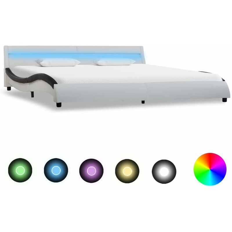 

Estructura cama con LED cuero sintético blanco negro 180x200 cm