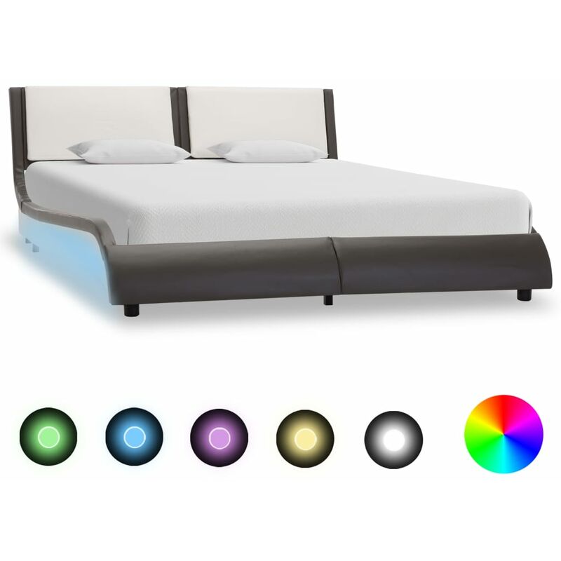 

Estructura cama con LED cuero sintético gris blanco 120x200cm