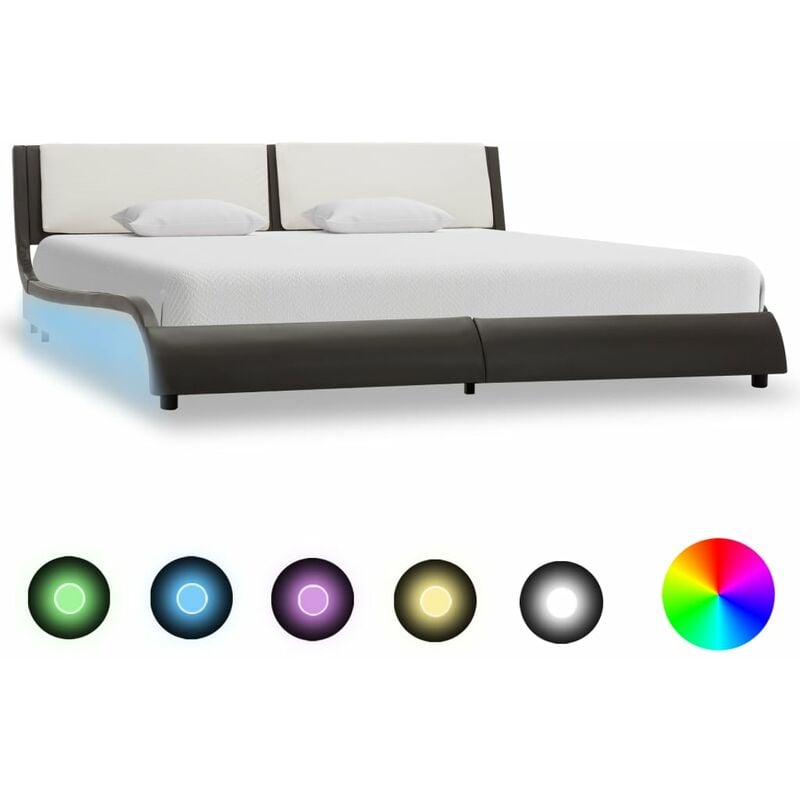

Estructura cama con LED cuero sintético gris y blanco 180x200cm