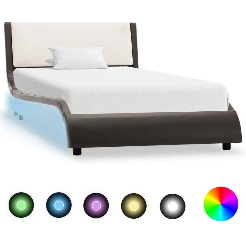 

Estructura cama con LED cuero sintético gris y blanco 90x200cm