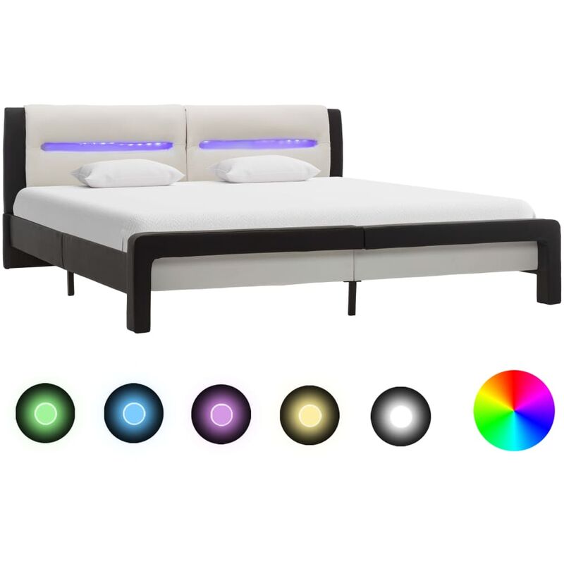 

Estructura cama con LED cuero sintético negro blanco 120x200 cm
