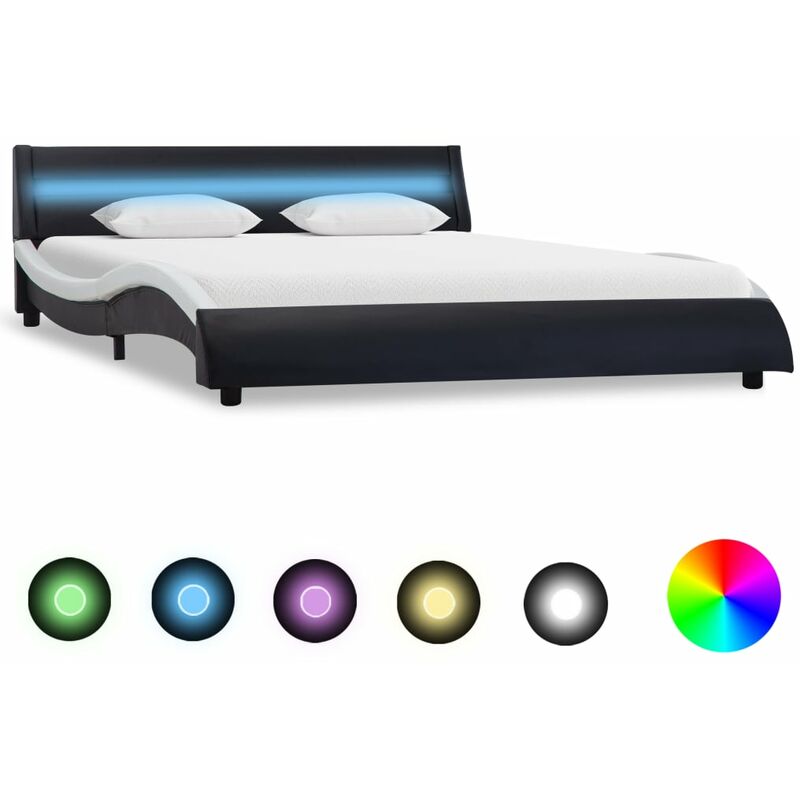 

Estructura cama con LED cuero sintetico negro blanco 160x200 cm