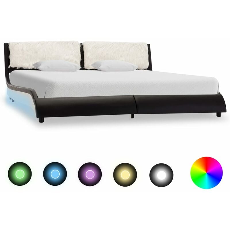 

Estructura cama con LED cuero sintetico negro blanco 160x200cm