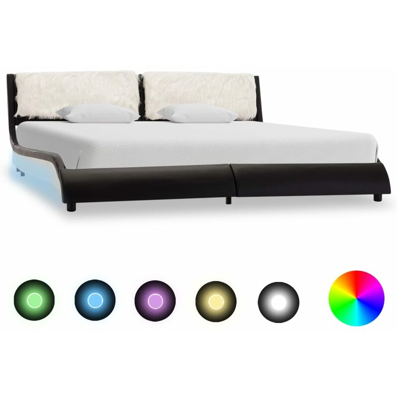 

Estructura cama con LED cuero sintético negro blanco 160x200cm