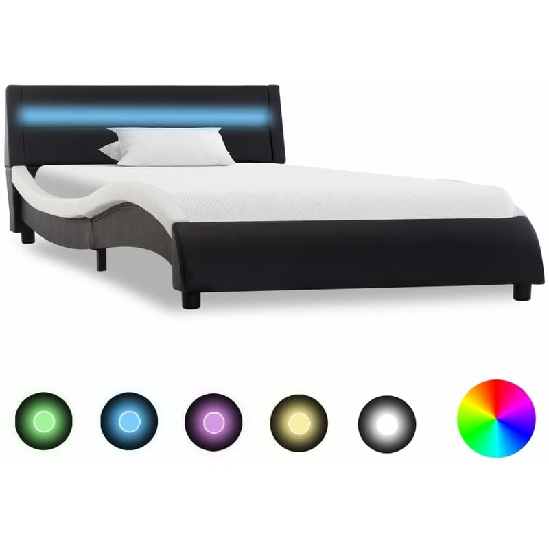 

Estructura cama con LED cuero sintetico negro y blanco 90x200cm