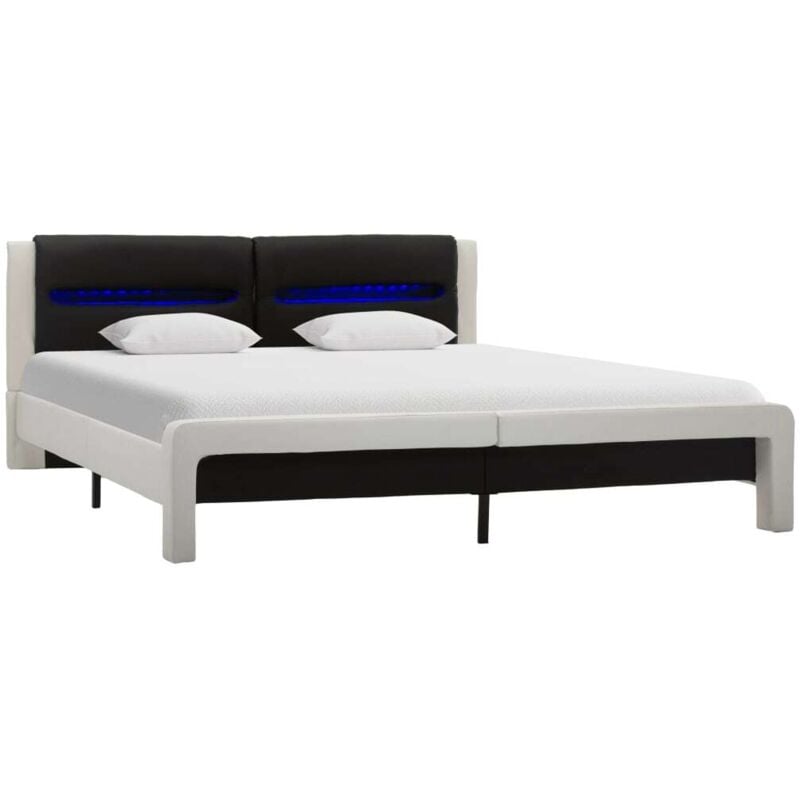 

vidaXL Estructura Cama con LED Cuero Sintético Blanco Negro 140x200 cm - Blanco