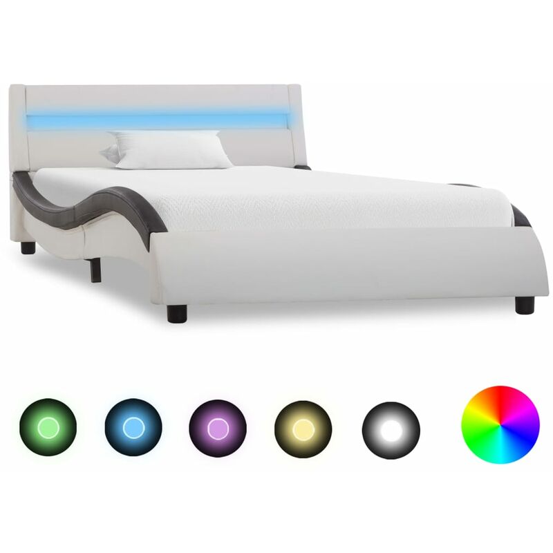 

Estructura cama con LED cuero sintético blanco negro 100x200 cm - Blanco