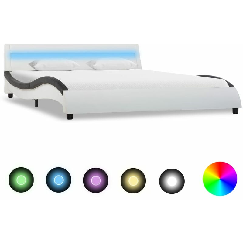 

Estructura cama con LED cuero sintético blanco negro 140x200 cm - Blanco