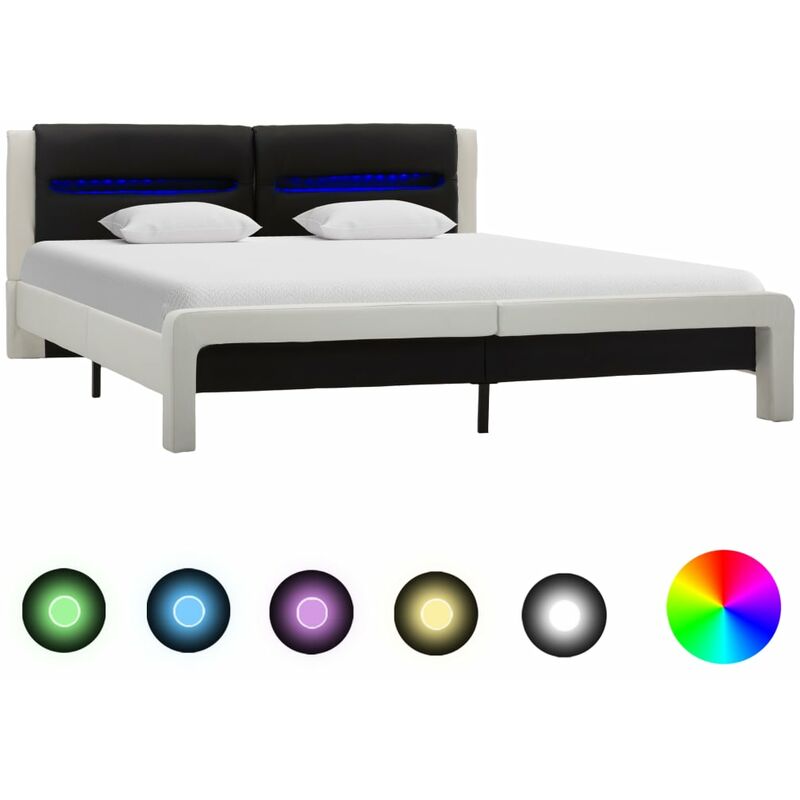 

Estructura cama con LED cuero sint¨¦tico blanco negro 180x200 cm