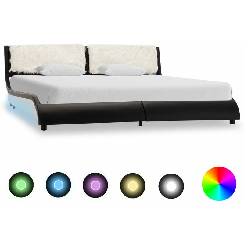 

Estructura cama con LED cuero sintético negro blanco 180x200 cm - Negro