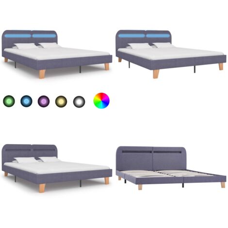 Estructura cama con LED sin colchón tela gris claro 160x200 cm - Cama con luz LED - Cama con tira LED