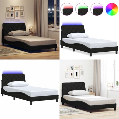 Estructura cama con LED sin colchón tela negro 100x200 cm - Estructura de cama - Cama con cabecero