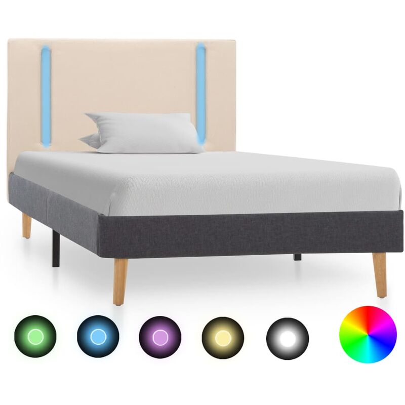 

Estructura cama con LED tela color crema gris oscuro 90x200 cm