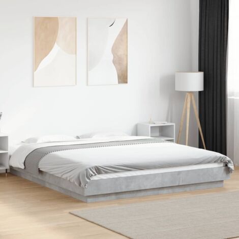 Estructura cama con luces LED madera gris hormigón 150x200 cm vidaXL