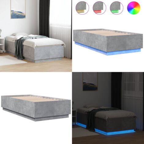Estructura cama con luces LED madera gris hormigón 90x190 cm - Estructura de cama - Cama con luces RGB