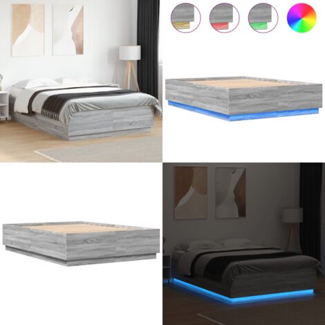 Estructura cama con luces LED madera gris Sonoma 160x200 cm - Estructura de cama - Cama con luces RGB