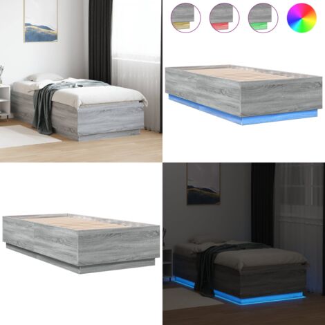 Estructura cama con luces LED madera gris Sonoma 90x190 cm - Estructura de cama - Cama con luces RGB