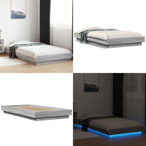 Estructura cama con luces LED madera gris Sonoma 90x190 cm - Estructura de cama - Cama con luces RGB