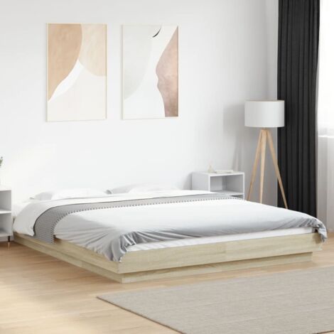 Estructura cama con luces LED madera roble  150x200 cm