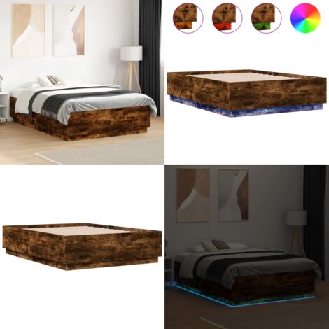 Estructura cama con luces LED madera roble ahumado 120x190 cm - Estructura de cama - Cama con luces RGB