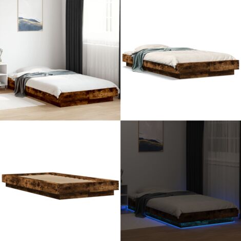 Estructura cama con luces LED madera roble ahumado 90x190 cm - Estructura de cama - Cama con luces RGB