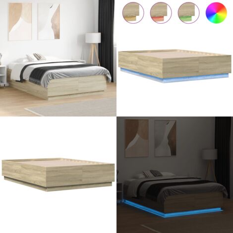 Estructura cama con luces LED madera roble Sonoma 135x190 cm - Estructura de cama - Madera de ingeniería