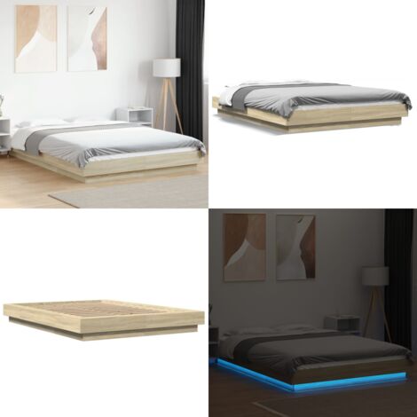 Estructura cama con luces LED madera roble Sonoma 140x190 cm - Estructura de cama - Madera de ingeniería