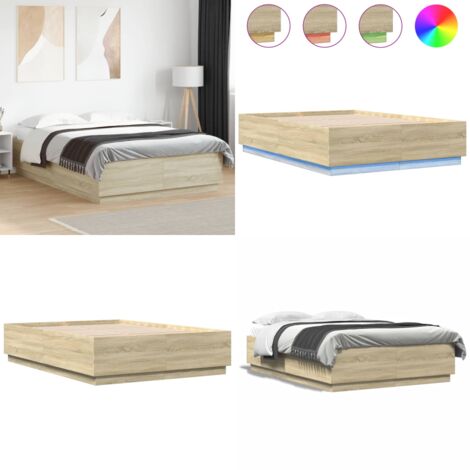 Estructura cama con luces LED madera roble Sonoma 140x200 cm - Estructura de cama - Madera de ingeniería