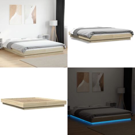 Estructura cama con luces LED madera roble Sonoma 150x200 cm - Estructura de cama - Madera de ingeniería