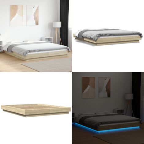 Estructura cama con luces LED madera roble Sonoma 160x200 cm - Estructura de cama - Madera de ingeniería