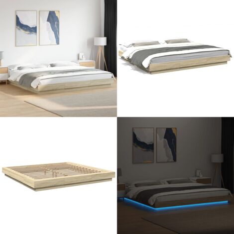 Estructura cama con luces LED madera roble Sonoma 180x200 cm - Estructura de cama - Madera de ingeniería