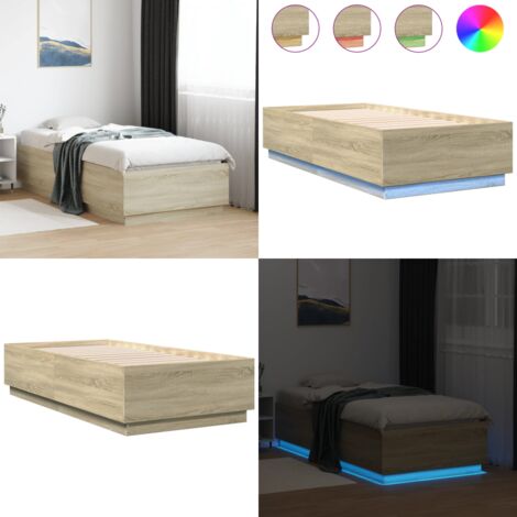 Estructura cama con luces LED madera roble Sonoma 75x190 cm - Estructura de cama - Madera de ingeniería