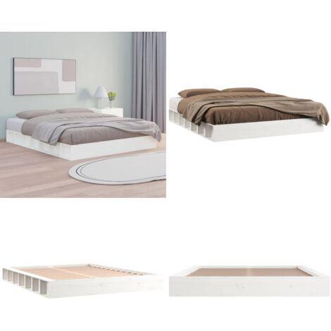 Estructura cama de madera maciza blanca super king 180x200 cm - Cama de pino - Estructura de cama