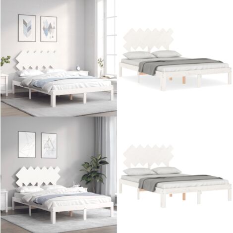 Estructura cama de matrimonio con cabecero madera maciza blanco - Estructura de cama - Cabecero de cama