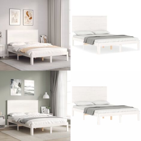 Estructura cama de matrimonio con cabecero madera maciza blanco - Estructura de cama - Cabecero de cama