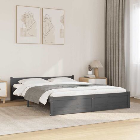 Estructura cama doble sin colchón madera maciza gris 135x190 cm