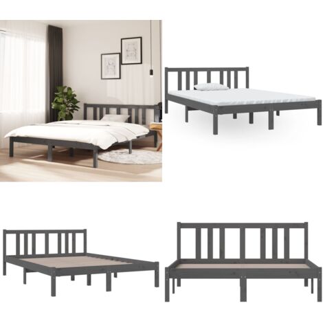 Estructura cama doble sin colchón madera maciza gris 135x190 cm - Estructura de cama - Cama doble