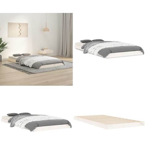 Estructura cama individual madera maciza pino blanco 90x190 cm - Estructura de cama - Madera de pino