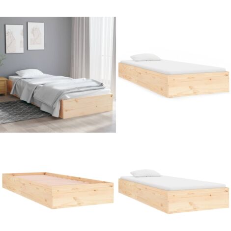 Estructura cama individual sin colchón madera maciza 90x190 cm - Estructura de cama - Madera maciza