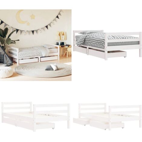 Estructura cama infantil y cajones madera pino blanco 80x160 cm - Cama de madera - Cama de pino